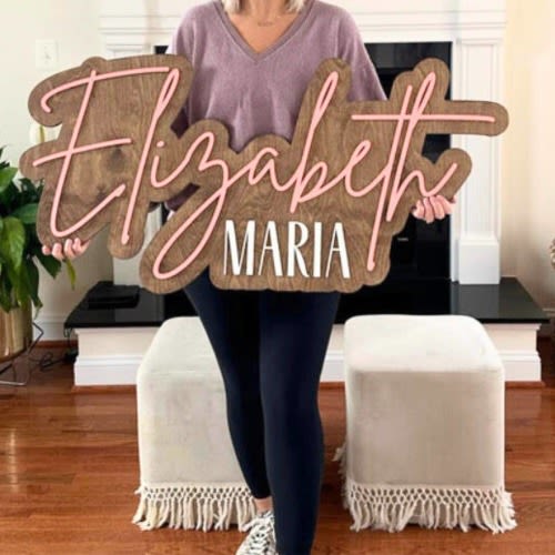 3D Nursery Sign Layered Name, custom layered baby name sign, large wood name sign, above crib cut out, baby girl name sign, outline sign