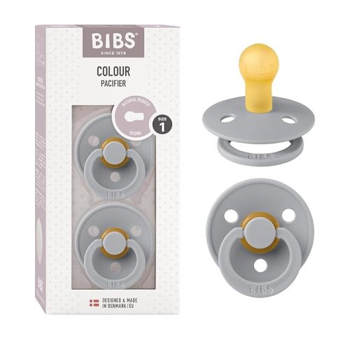 BIBS Pacifiers | Natural Rubber Baby Pacifier | Set of 2 BPA-Free Soothers | Made in Denmark | Cloud | Size 0-6 Months