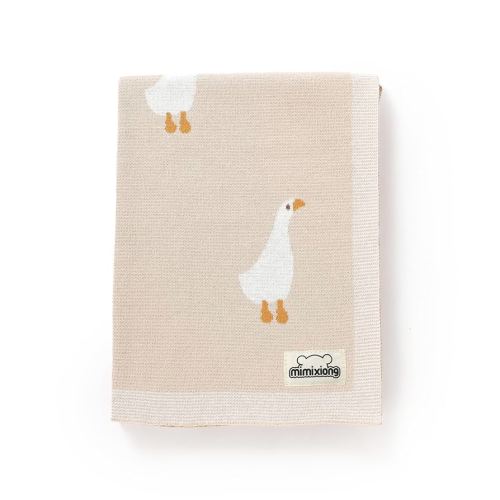 mimixiong Baby Blanket Knit Receiving Boys Girls Blanket Soft Cotton Neutral Blanke for Swaddle Crib Stroller with Cute Goose Beige 30x40 Inch
