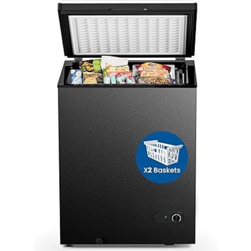 Chest Freezer 3.5 Cubic Feet Compact Freezer with 2 Removable Baskets, Free Standing Top open Door Deep Freezer, Adjustable Temperature for Home Dorm, Bar, Basement, Kitchen