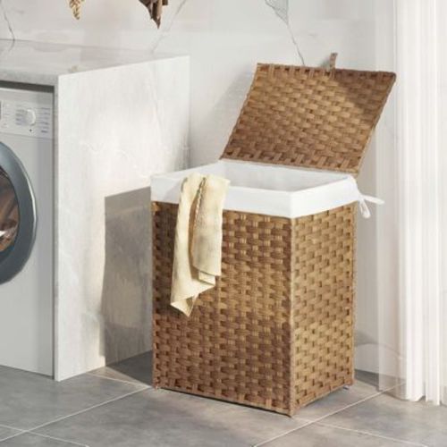 Greenstell laundry basket with lid, two removable inner lining bags, two-compartment garment storage basket