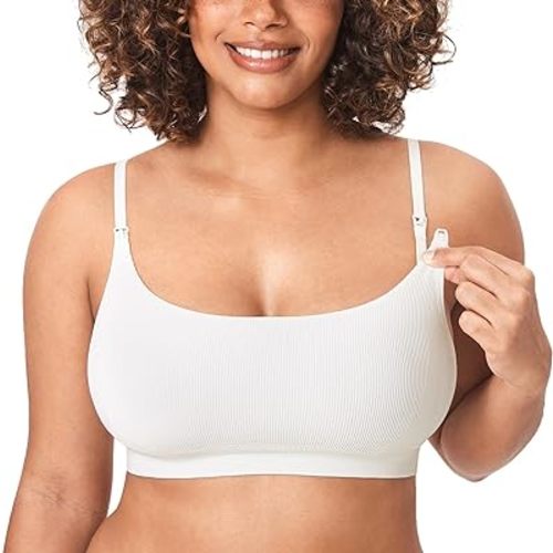 MOMANDA Women's Nursing Bras Ribbed Seamless Bralettes Support Sports Bra Wireless Maternity Breastfeeding Bra Sleep