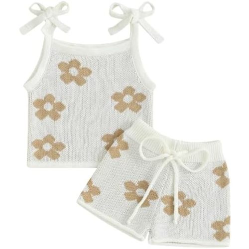 Newborn Baby Girl Clothes Floral Print Sleevelesss Knit Cami Tops Shorts 2 Pcs Cute Toddler Baby Girl Summer Outfit