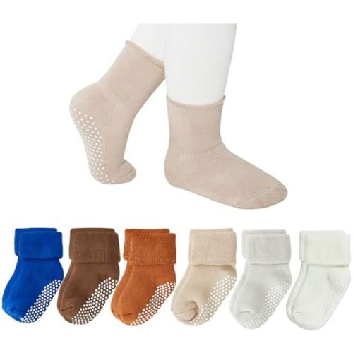 VWU Baby Toddler Kids Ankle Crew Socks with Grips Unisex Warm Thick Cotton Winter Socks 0-10 Years 6/8 Pack