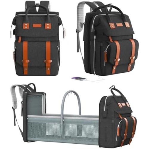 Diaper Bag Backpack with Changing Station, Large Diaper Bag, Multifunctional Diaper Bag, Baby Bag, Gray