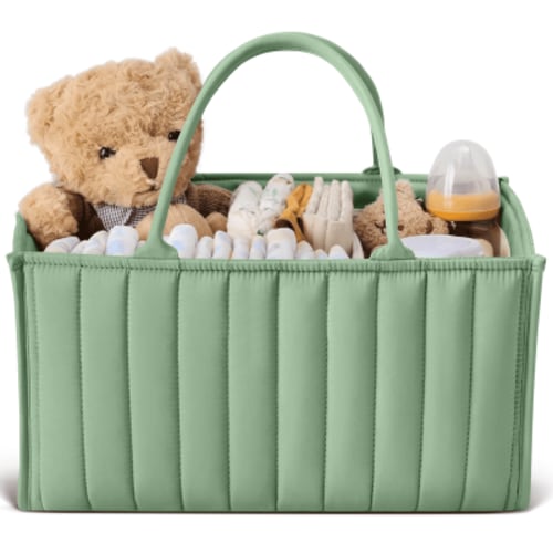 Baby Diaper Caddy Basket, Stylish Baby Diaper Caddy Organizer, Breathable & Washable - Storage Basket for Diapers, Car Caddy Organizer, Nursery, Baby Gift Registry Newborn Essentials,Sage Green