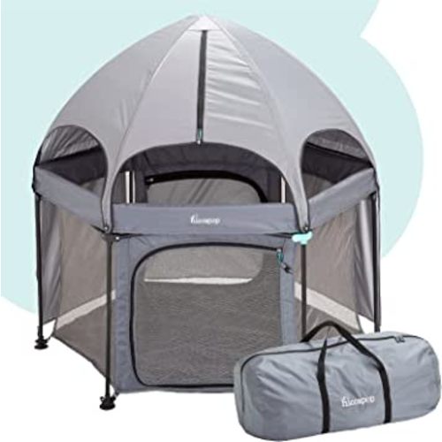 hiccapop 53” PlayPod Outdoor Baby Playpen with Canopy, Deluxe Portable Playpen for Babies and Toddlers with Dome, Sun-shades, Padded Floor | Pop Up Playpen for Beach or Home | Outdoor Playpen for Baby
