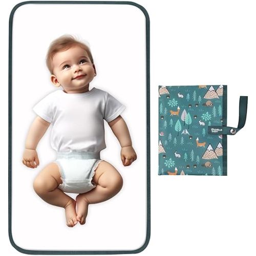 Portable Diaper Changing Pad for Baby - Waterproof Compact Changing Mat with Wrist Strap - Wipeable Travel Changing Pad for Diaper Bag - Gifts for Baby Shower by PHOEBUS BABY(Woods)