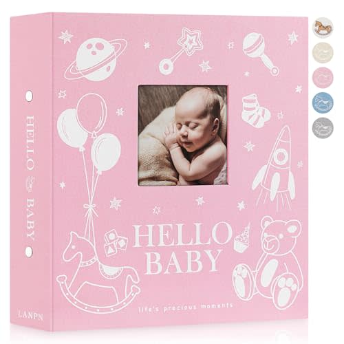 Lanpn Baby Photo Album 4x6 600 Pockets, Linen Cover Photo Book Newborn Bebe Album Memory Book with Front Window Holds 600 Horizontal and Vertical Pictures Gift for Boy Girl Baby Shower Pink