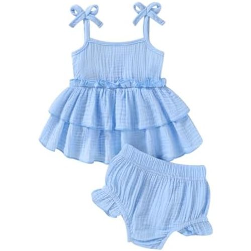 Happy Town Baby Girl Clothes Summer Infant Outfits Sleeveless Tank Tops Newborn Shorts Set Bloomers Toddler Shirt