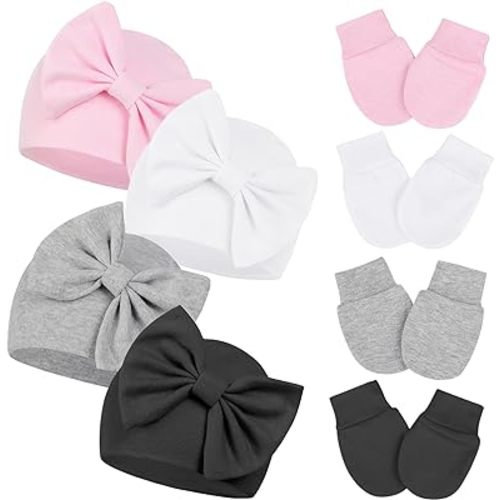 Century Star Newborn Girls Hats Baby Hat and Mitten Set Big Bow Knit Infant Headbands Winter Baby Hat for Girls
