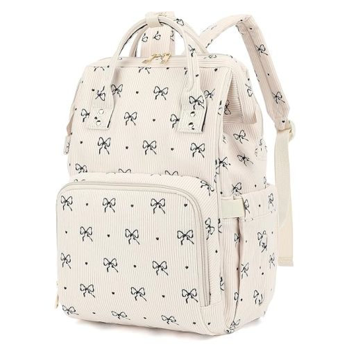 Baby Diaper Bag Backpack for Mom, Large Capacity Travel Nappy Bag for Boys & Girls with Stroller Straps (Corduroy Bow Tie)