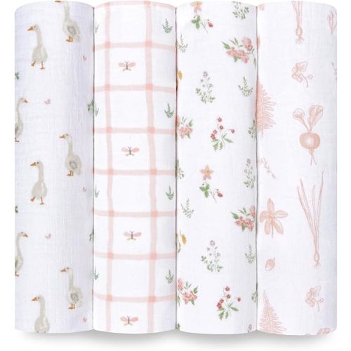 Muslin Swaddle Blankets 100% Cotton 4 Pack - Country Floral