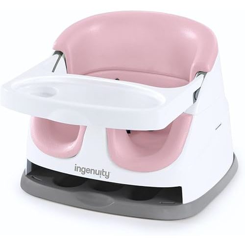 Ingenuity Baby Base 2-in-1 Booster Feeding and Floor Seat with Self-Storing Tray - Peony