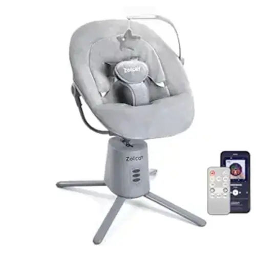 Zoicay Baby Swing,Baby Swings for Infants with 3 Modes & 5 Speeds, BT Enabled App & Remote Control, Electric Swing – 6 Melodies and 3 Timer Setting, 2 Seat Positions and 5-Point Harness Swing (Gray)