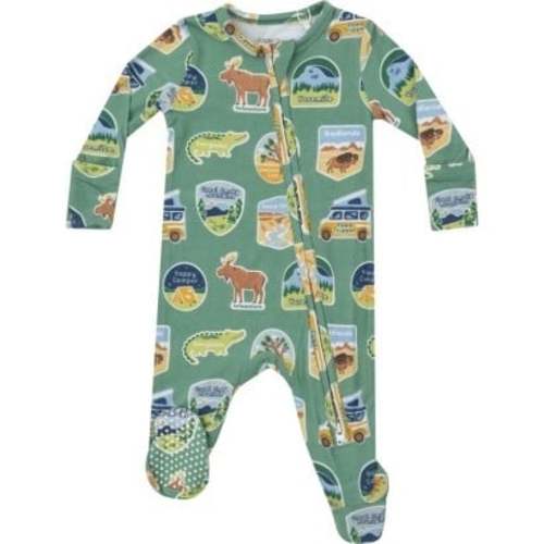 National Park Stickers 2-Way Zipper Footie, Green - Angel Dear | Maisonette