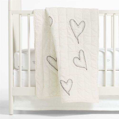 Charcoal Heart Organic Baby Crib Quilt by Leanne Ford