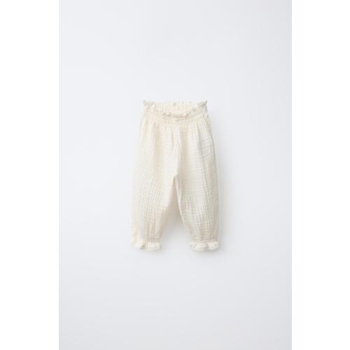 LACE TRIM JOGGER PANTS - Ecru