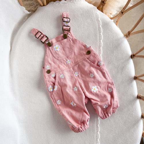 Floral Pink Denim Overalls