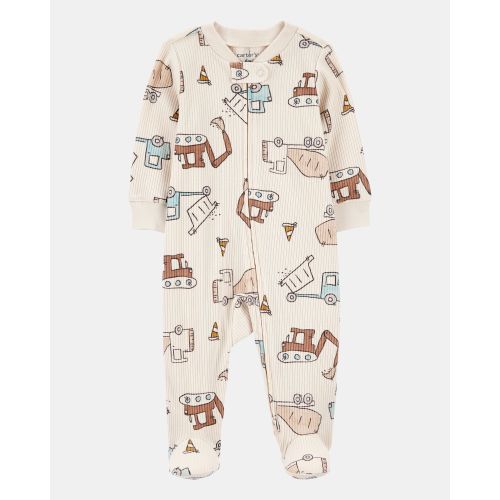 Baby Boy Construction 2-Way Zip Ribbed Sleep & Play Pajamas - Cream | Carter's