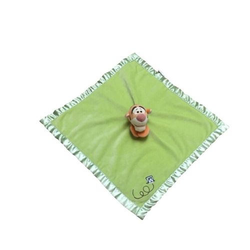 Disney Winnie The Pooh Tigger Lovey Security Blanket Green Satin Trim
