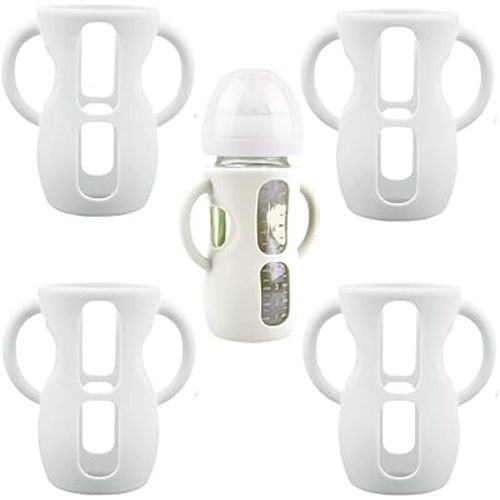 4 Pack Silicone Sleeves for Avent Natural Glass Baby Bottles, Silicone and Easy-Grip Handles for Drop Protection, Compatible with Philips Avent 4/8 OZ Glass Bottle (Milk White, 8 OZ)