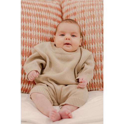 Newborn Beck Knit Romper in Beige