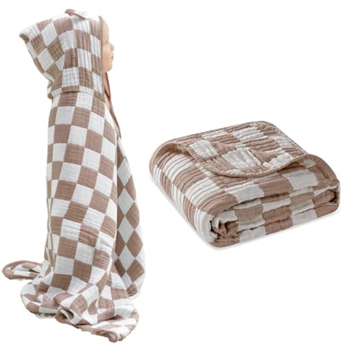 HardNok Ultra Soft Muslin Toddler Towel and Blanket 2 Pack (checkered coffee)