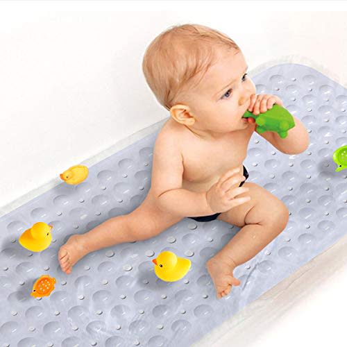 Sheepping Baby Bath Mat Non Slip Extra Long Bathtub Mat for Kids 40 X 16 Inch (White)