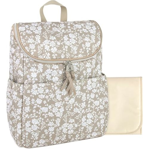 Multi-Function Floral Diaper Backpack and Travel Nappy Baby Bag with Changing Pad and Stroller Straps (Brown Bouquet)
