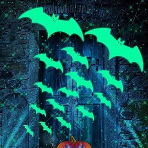NICEMOVIC Glow in The Dark Wall Decor, 30pcs Luminous Bat Wall Stickers, Halloween Decor for Kids Bedroom & Wall