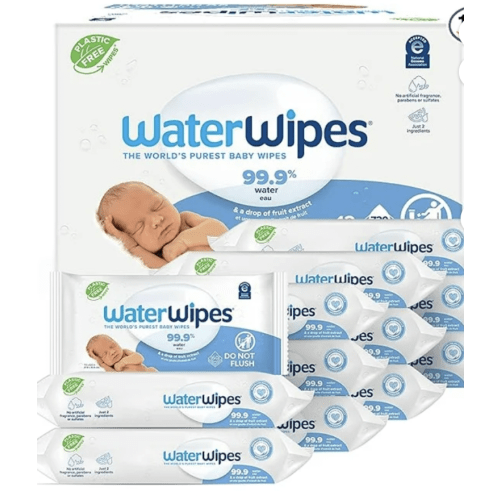 WaterWipes Plastic-Free Original Baby Wipes 99.9 Water Based Wipes Unscented and Hypoallergenic for Sensitive Skin 60 Count Pack of 12 Packaging May Vary