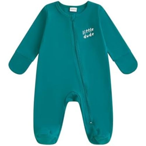 Gueuusu Newborn Boy Girl Clothes Footie Romper Little Dude Zipper Long Sleeve Onesie Coming Home Outfit Neutral Baby Clothes