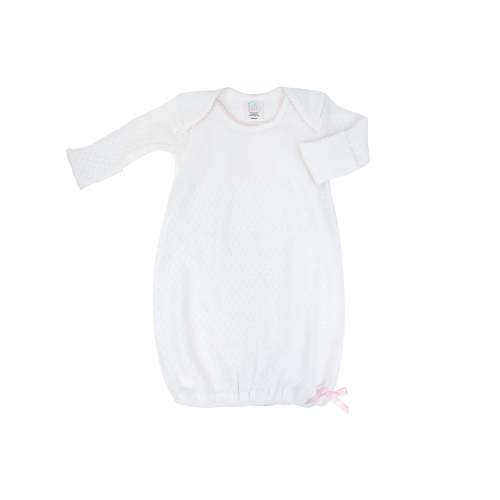 Knit Lap Shoulder Newborn Day Gown w/ Pink Trim by Paty – Purple Butterfly