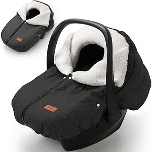 Winter Car Seat Cover for Baby Car Seat and Stroller, Cold Weather Infant Carseat Canopy, Waterproof and Easy Access, Protect Baby Boys Girls from Cold Wind (Black)