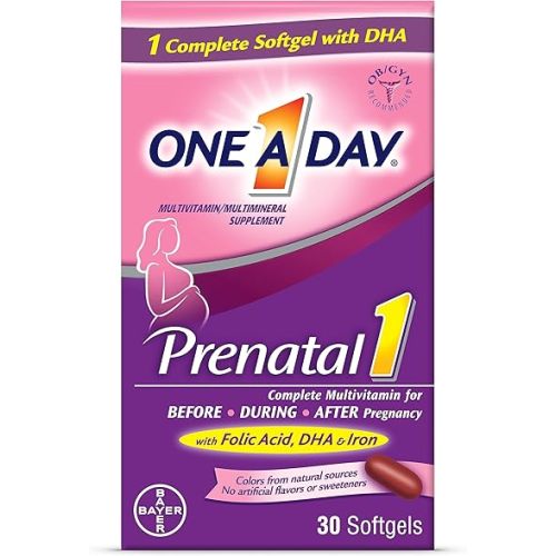 ONE A DAY Women's Prenatal 1 Multivitamin including Vitamins A, C, D, B6, B12, Iron, Omega-3 DHA & more - Supplement for Before, During, & Post Pregnancy, 30 Ct (Pack of 1)(Packaging May Vary)