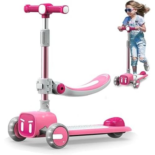 Unbreakable & Never Fall Down 2-in-1 Scooters Kids 3 Wheel Kick Scooter for Boys Girls Ages 3-8, Adjustable Height & Seat, Widened Non-Slip Deck, More Safer for Beginner Toddlers