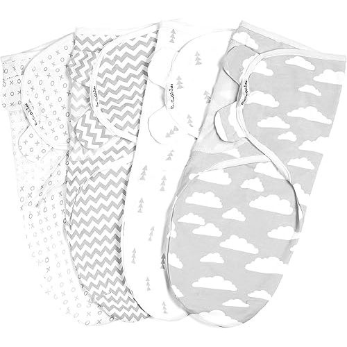 BaeBae Goods Swaddle Blanket, Adjustable Infant Baby Swaddling Wrap Set of 4, Baby Swaddling Wrap Blankets for Boys and Girls Made in Soft Cotton (0-3 Months)