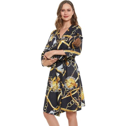 RWRWMOONPUT Mommy Robe for Maternity and Baby Swaddle Blanket,Matching Mommy Labor Delivery Robe and Receiving Blanket Set Black Chain