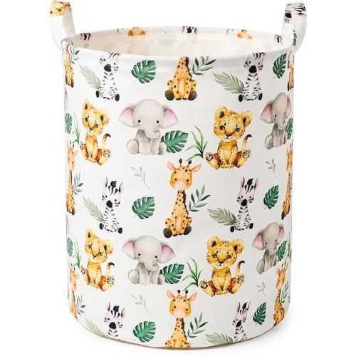 Kids Laundry Basket Waterproof Woodland Animals Baby Laundry Hamper Dirty Clothes Basket Child Toy Organizer Storage Bedroom Nursery Hamper for Boys Or Girls Bedroom Decor (Safari)