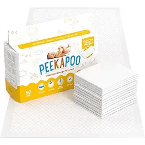Peekapoo - Disposable Changing Pad Liners (50 Pack) Super Soft, Ultra Absorbent & Waterproof - Covers Any Surface for Mess Free Baby Diaper Changes