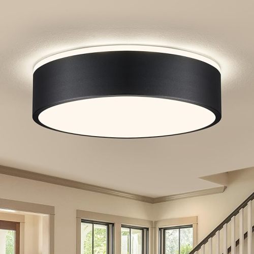Vikaey Black LED Ceiling Light, Modern Flush Mount Ceiling Light Fixture, Not Dimmable Minimalist Round Metal Lighting Fixture Ceiling Lamp for Hallway, Entryway, Bedroom, Balcony, 11.81 Inch