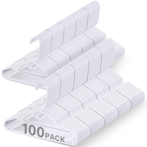 PIGLOG Kids Hangers - Stackable Baby Hangers 100 Pack, Infant Toddler Childrens Hanger for Space Saving, Durable Baby Clothes Hanger for Child Children,White