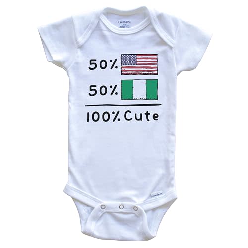Really Awesome Shirts 50% American 50% Nigerian 100% Cute Nigeria USA Flags One Piece Baby Bodysuit