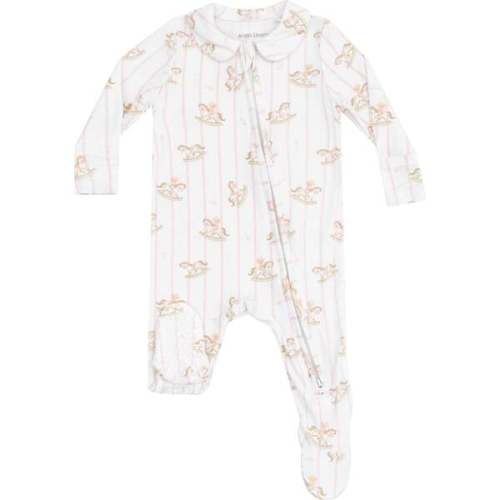 2 Way Zipper Footie , Vintage Rocking Horse Pink | 6-9 month