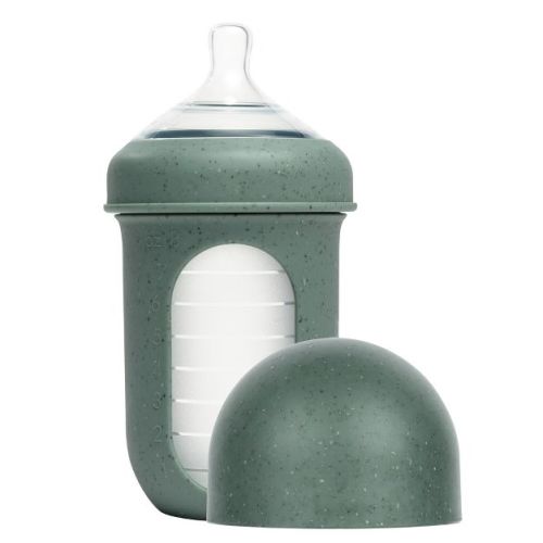 Boon Nursh Silicone Baby Bottle with Collapsible Silicone Pouch - Green Speckle - 8 fl oz: Level 2 Medium Flow, BPA-Free, PVC-Free