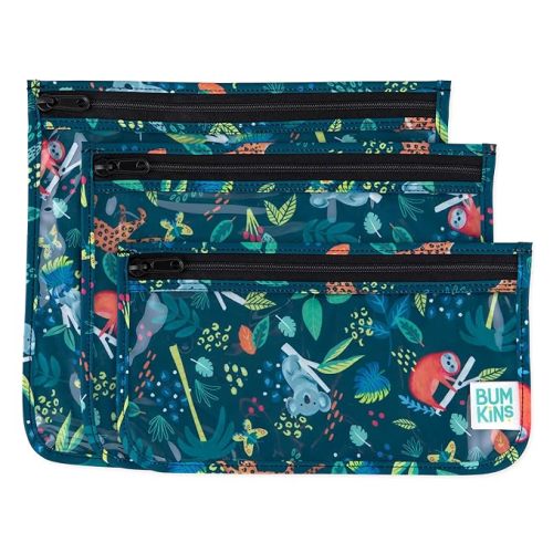 Bumkins Travel Bag, Toiletry, TSA Approved Pouch, Zip Bag, Quart Size Airline Compliant, Clear-Sided, Baby, Diaper Bag Organization, Makeup, Accessories, Packing, Set of 3 Sizes, Jungle - C2 Jungle
