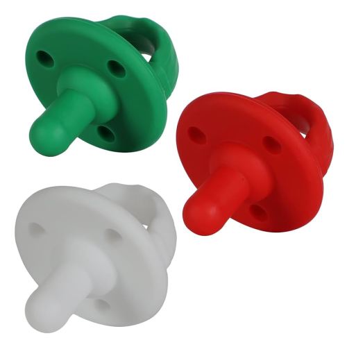 Christmas Soother Pacifier,Food Grade Silicone Pacifiers with Handle & 3 Holes for Added Safety, BPA Free, 3 Pack (Red+Green+White)