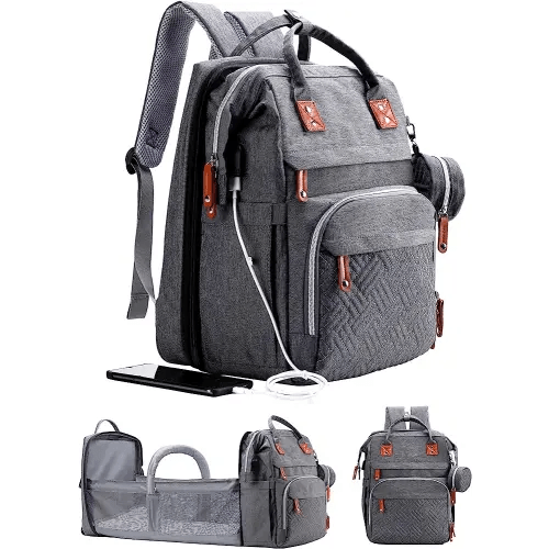 Diaper Bag Backpack with Changing Station, Extra Large Diaper Bag, Multifunctional Diaper Bag, Baby Bag, Deep Gray