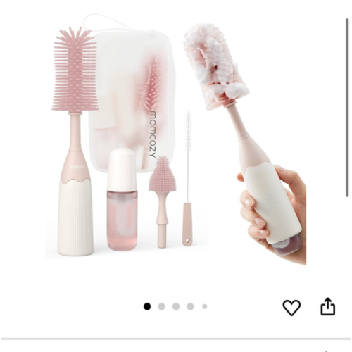 Momcozy Bottle Brush Kit, Innovative Push-Press Design for Better Cleaning - Baby Bottle Cleaner Brush for Baby Bottle, Breast Pumps, Nipples, and More - Can Generate Foam for Better Cleaning, Pink